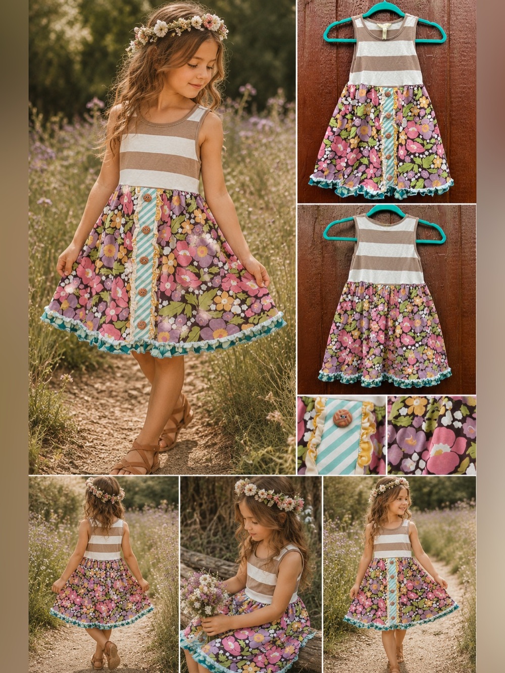 Matilda Jane Perchance to Dream Tank Dress Size 6 Floral Patchwork Sleeveless